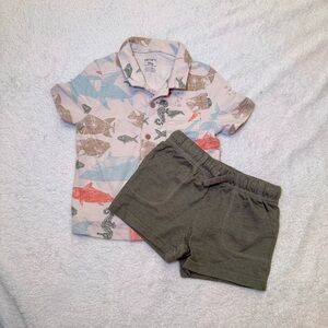 Carter's Fish Print Shirt and Olive Shorts Set